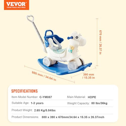 VEVOR 4 in 1 Rocking Horse for Toddlers (Blue) - Kidsy