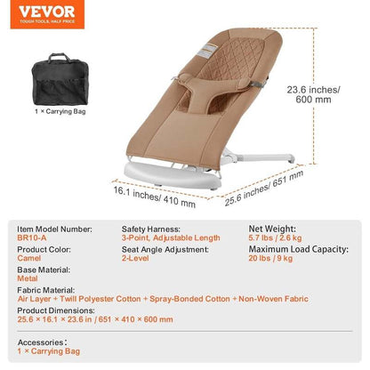 VEVOR Baby Bouncer Folding Bouncer Seat Chair (Camel) - Kidsy