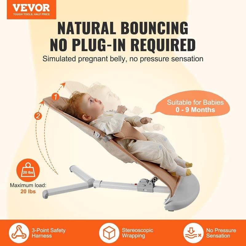 VEVOR Baby Bouncer Folding Bouncer Seat Chair (Camel) - Kidsy