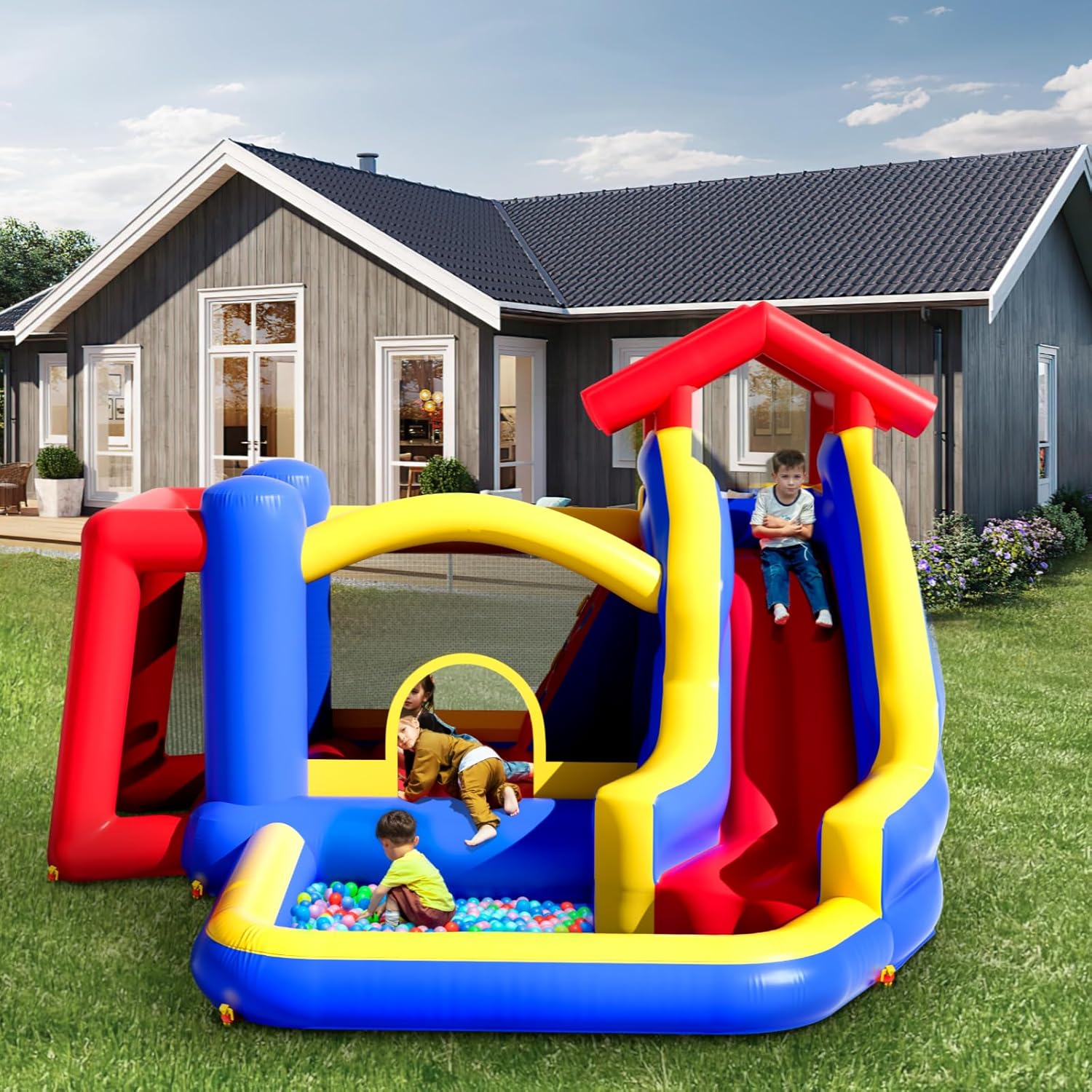 VEVOR Bounce House for Kids 3 - 6, Indoor Jump House Trampoline (131x133x91 inch - Slide B) - Kidsy