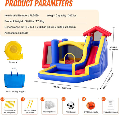 VEVOR Bounce House for Kids 3 - 6, Indoor Jump House Trampoline (131x133x91 inch - Slide B) - Kidsy