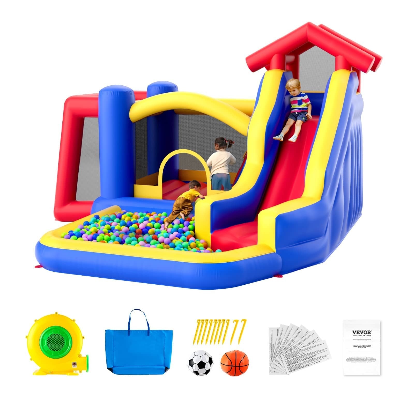 VEVOR Bounce House for Kids 3 - 6, Indoor Jump House Trampoline (131x133x91 inch - Slide B) - Kidsy