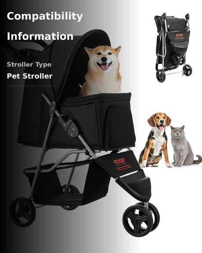 VEVOR Foldable Pet Stroller, 35 lb Capacity with Mesh Windows (Black) - Kidsy