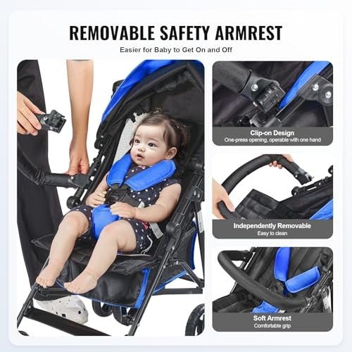 VEVOR Lightweight Compact Stroller (Black/Blue) - Kidsy