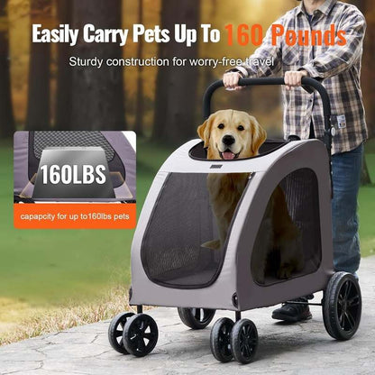 Vevor Pet Stroller 4 - Wheel 160lbs Carrier (Dark Grey) - Kidsy