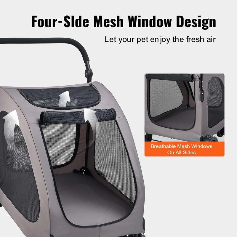 Vevor Pet Stroller 4 - Wheel 160lbs Carrier (Dark Grey) - Kidsy