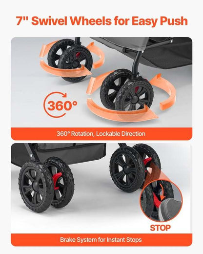 VEVOR Pet Stroller, 44 lbs Weight Capacity (Black+Gray) - Kidsy