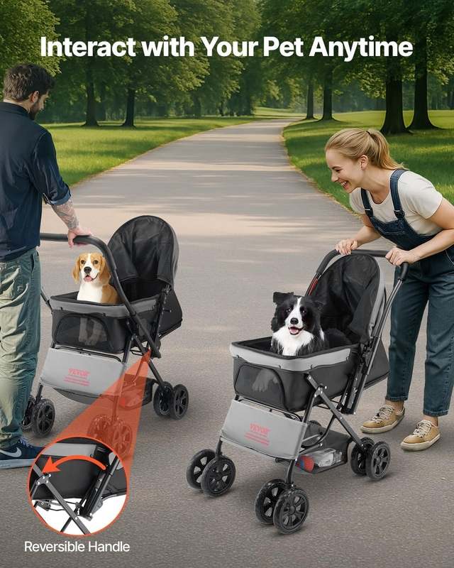 VEVOR Pet Stroller, 44 lbs Weight Capacity (Black+Gray) - Kidsy