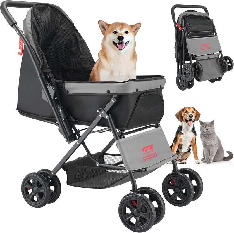VEVOR Pet Stroller, 44 lbs Weight Capacity (Black+Gray)