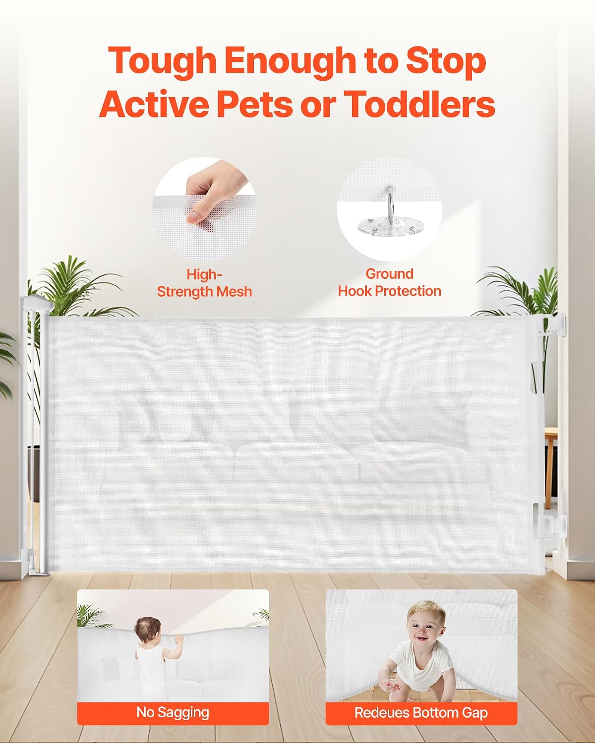 VEVOR Retractable Baby & Pet Gate, 72.8"W × 31.3"H (White) - Kidsy