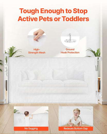 VEVOR Retractable Baby & Pet Gate, 72.8"W × 31.3"H (White) - Kidsy