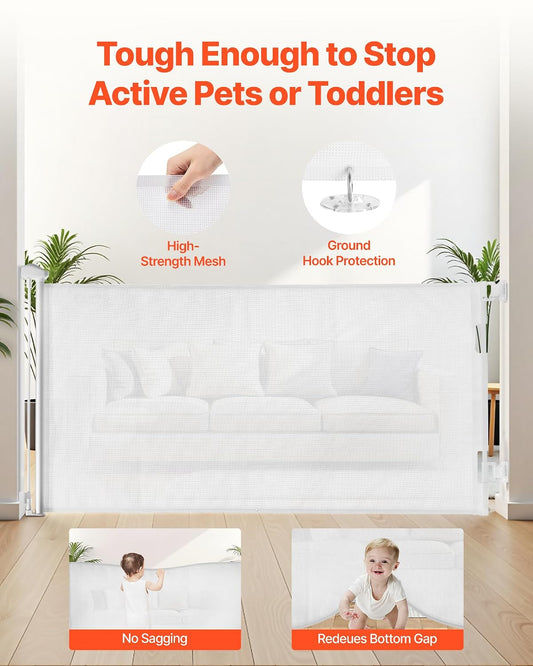 VEVOR Retractable Baby & Pet Gate, 72.8"W × 31.3"H (White) - Kidsy