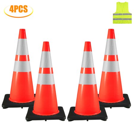 VEVOR Safety Cones – 28" Set of 4 Rubber Base (Orange) - Kidsy