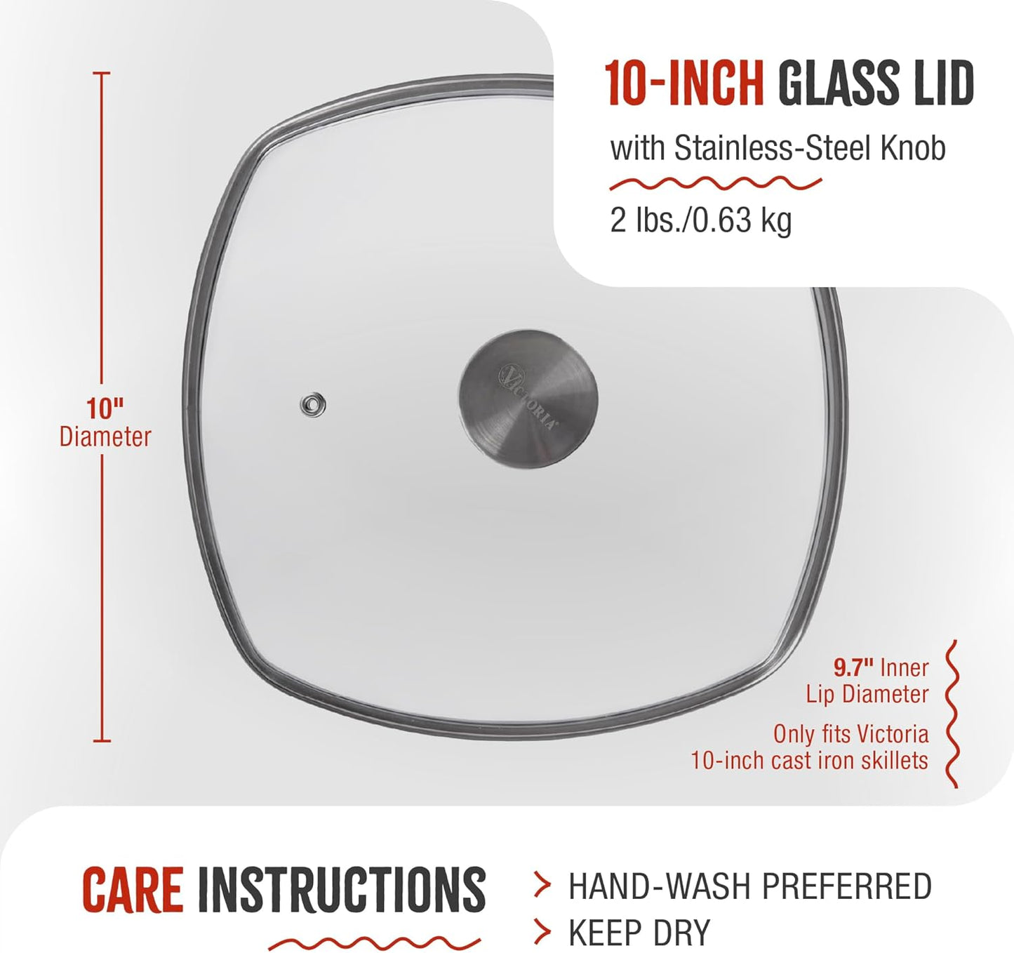 Victoria Glass Lid with Stainless Steel Knob for 10" Grill Pan - Kidsy