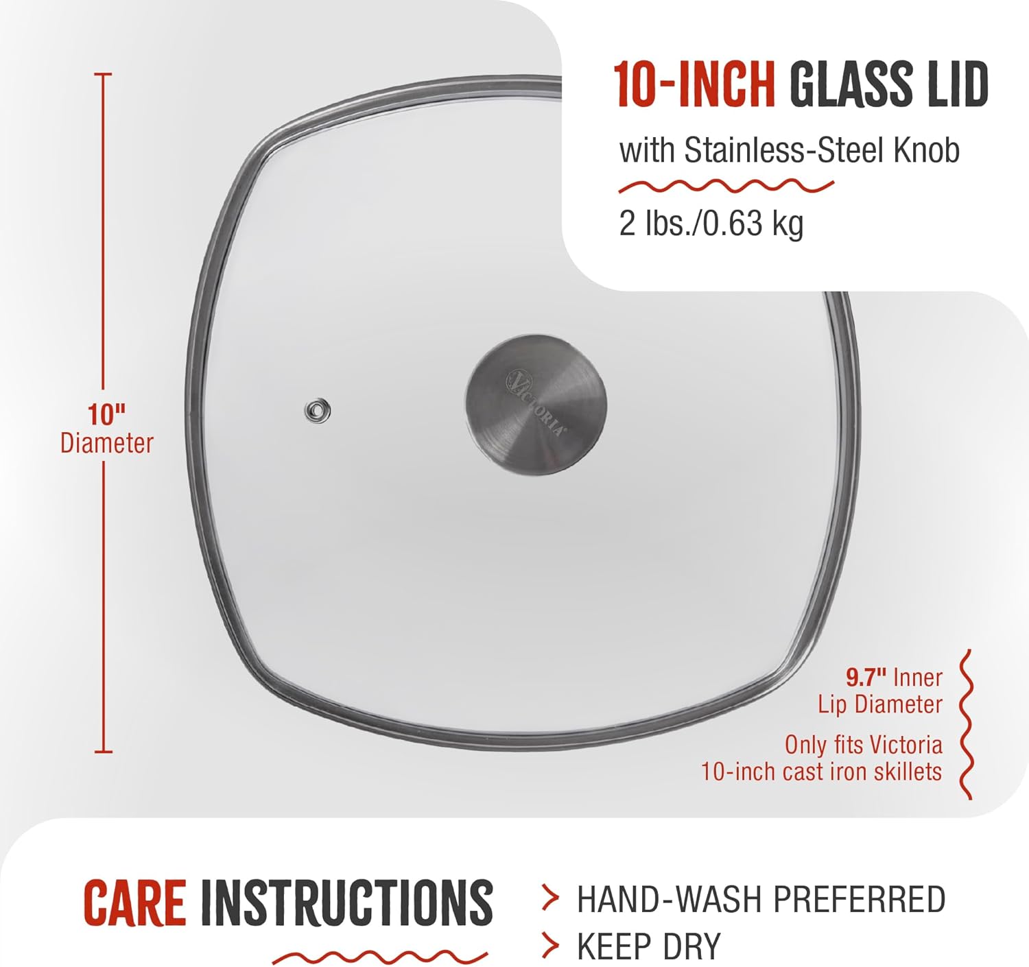 Victoria Glass Lid with Stainless Steel Knob for 10" Grill Pan - Kidsy