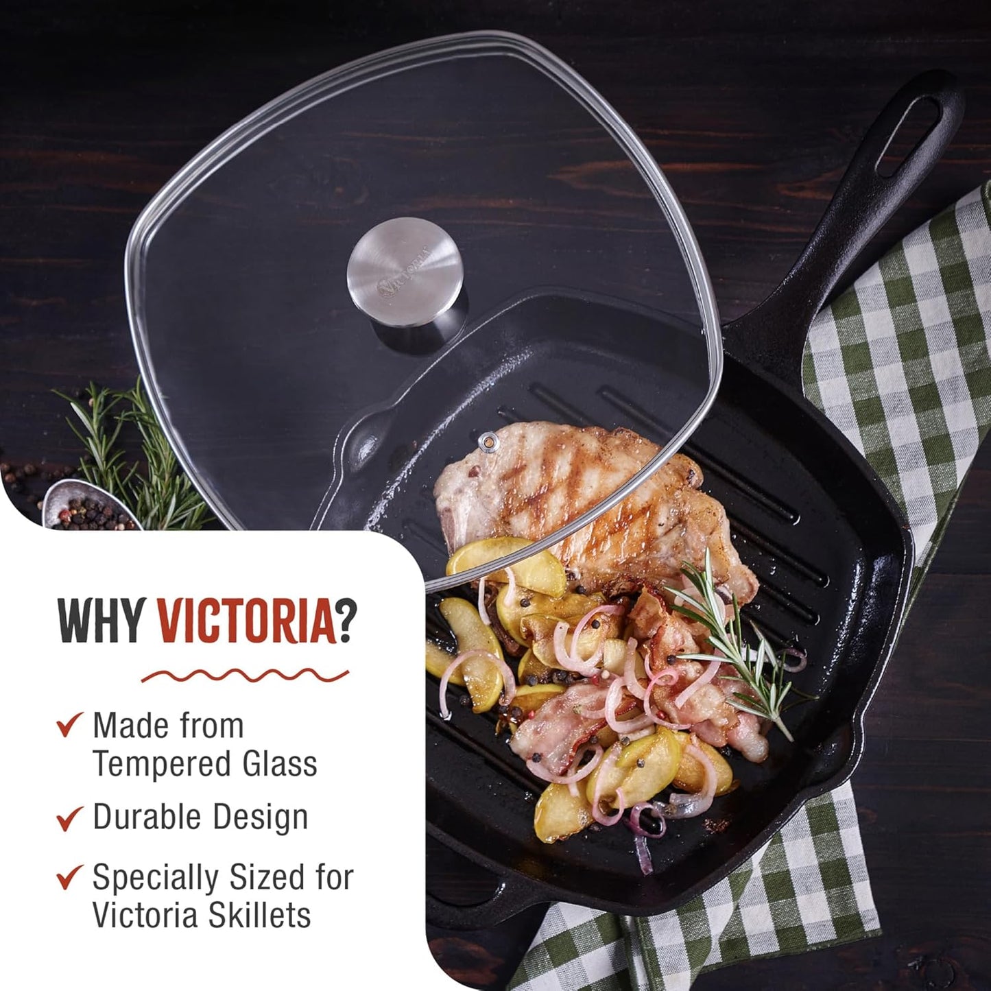 Victoria Glass Lid with Stainless Steel Knob for 10" Grill Pan - Kidsy