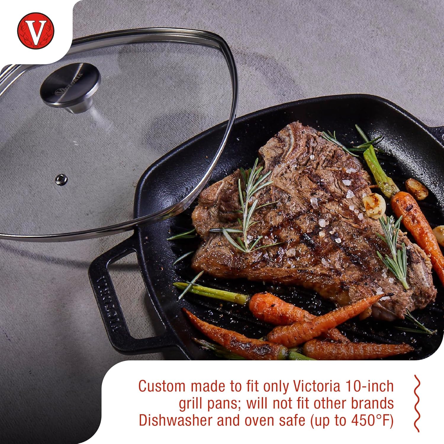 Victoria Glass Lid with Stainless Steel Knob for 10" Grill Pan - Kidsy