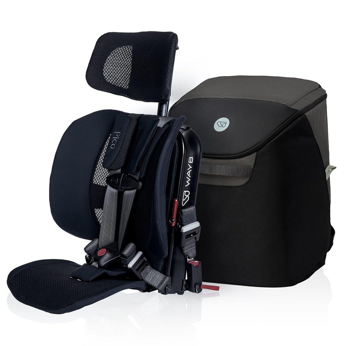 WAYB Pico Travel Car Seat with Premium Carrying Bag (Black/Grey) - Kidsy