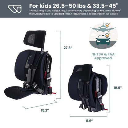 WAYB Pico Travel Car Seat with Premium Carrying Bag (Black/Grey) - Kidsy