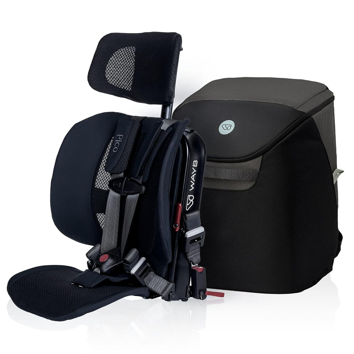 WAYB Pico Travel Car Seat with Premium Carrying Bag (Black/Grey) - Kidsy