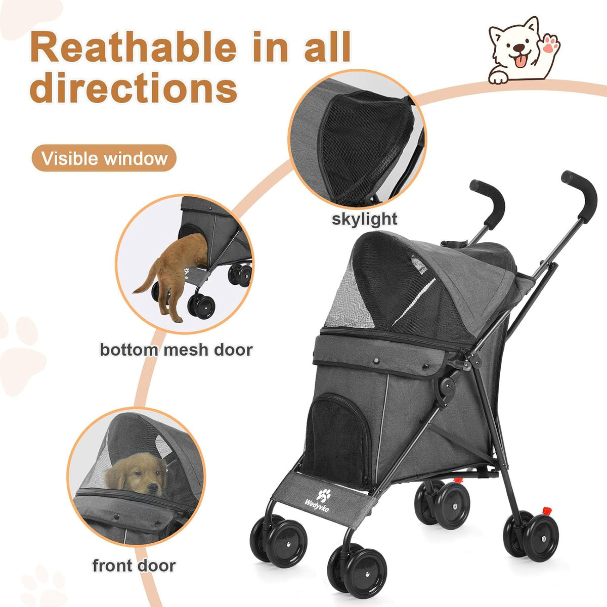 Wedyvko Travel Portable Dog Stroller (Dark Grey) - Kidsy