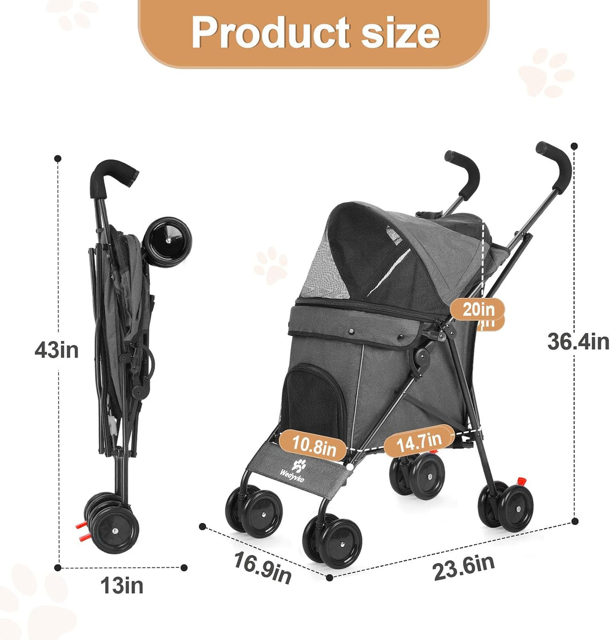 Wedyvko Travel Portable Dog Stroller (Dark Grey) - Kidsy