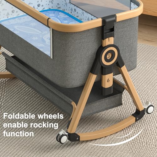 Whiffee 3 - in - 1 Baby Bassinet Bedside Sleeper with Wheels (Brown/Black) - Kidsy