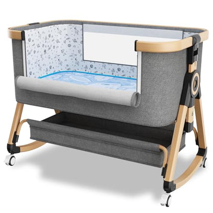 Whiffee 3 - in - 1 Baby Bassinet Bedside Sleeper with Wheels (Brown/Black) - Kidsy