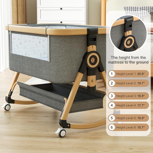 Whiffee 3 - in - 1 Baby Bassinet Bedside Sleeper with Wheels (Brown/Black) - Kidsy