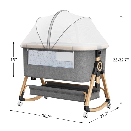 Whiffee 3 - in - 1 Baby Bassinet Bedside Sleeper with Wheels (Brown/Black) - Kidsy
