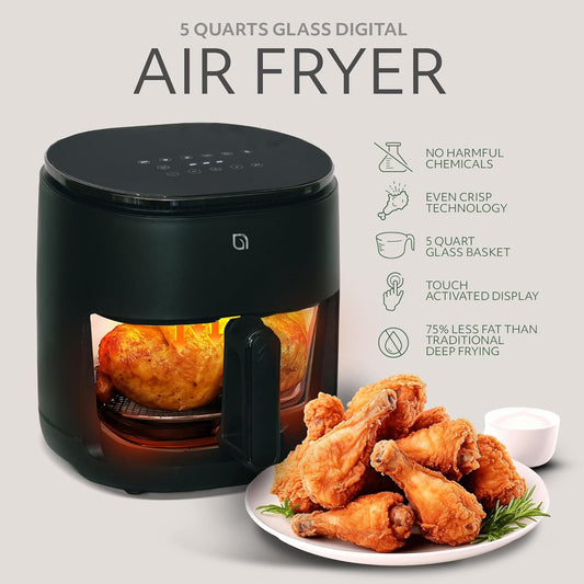 WILLOW Eco Series 6 - in - 1 Air Fryer - 5 Quart Glass Basket (Black) - Kidsy