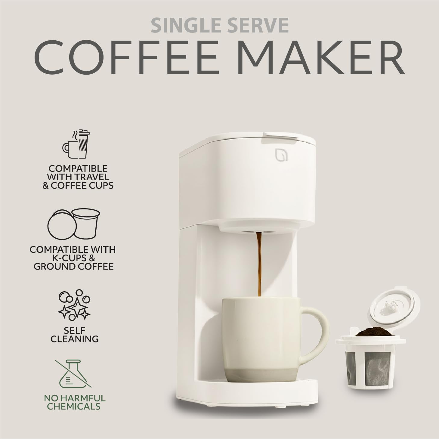 WILLOW K - Cup Coffee Maker, Single Serve Coffee Maker (White) - Kidsy