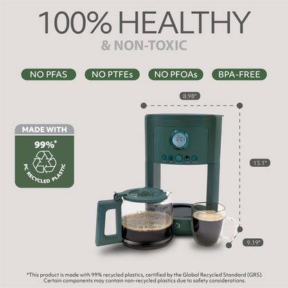 Willow Kitchen 12 Cup Programmable Drip Coffee Maker Machine (Hunter Green) - Kidsy