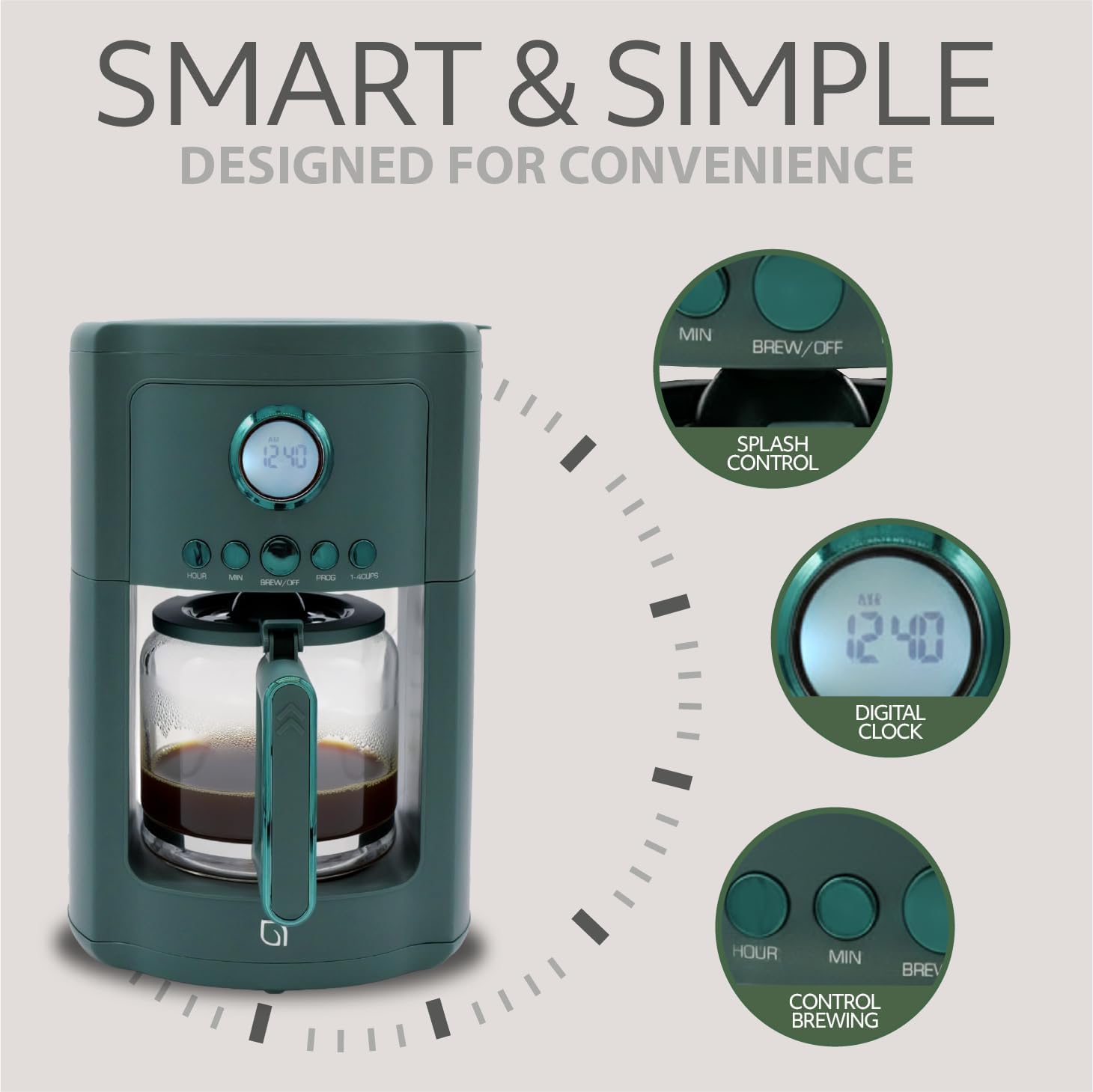 Willow Kitchen 12 Cup Programmable Drip Coffee Maker Machine (Hunter Green) - Kidsy