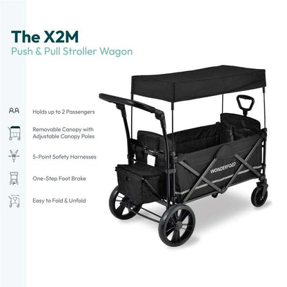 WonderFold X2M Push & Pull Stroller Wagon, 2 - Seater (Stealth Black) - Kidsy
