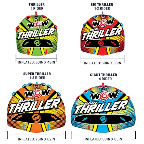 WOW Sports Thriller Towable Deck Tube for Boating (Orange Yellow Blue) - Kidsy