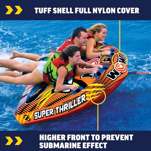 WOW Sports Thriller Towable Deck Tube for Boating (Orange Yellow Blue) - Kidsy