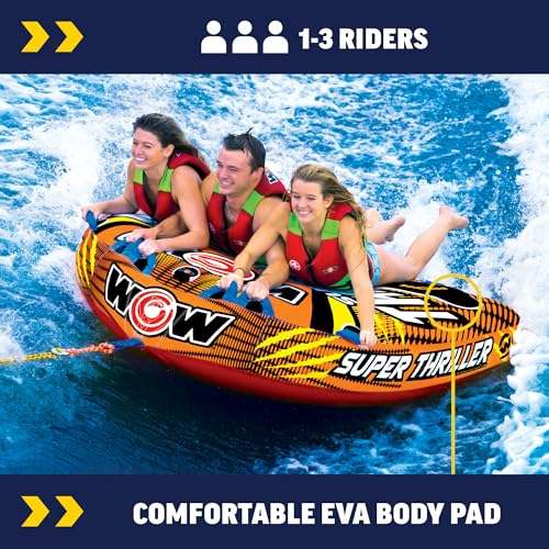 WOW Sports Thriller Towable Deck Tube for Boating (Orange Yellow Blue) - Kidsy