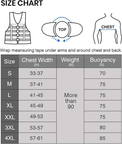 XGEAR Adult USCG Life Jacket Water Sports Life Vest (Black) - Kidsy