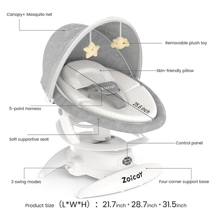 zoicay 3 - in - 1 Baby Swing for Infants with Motion Detection (White) - Kidsy