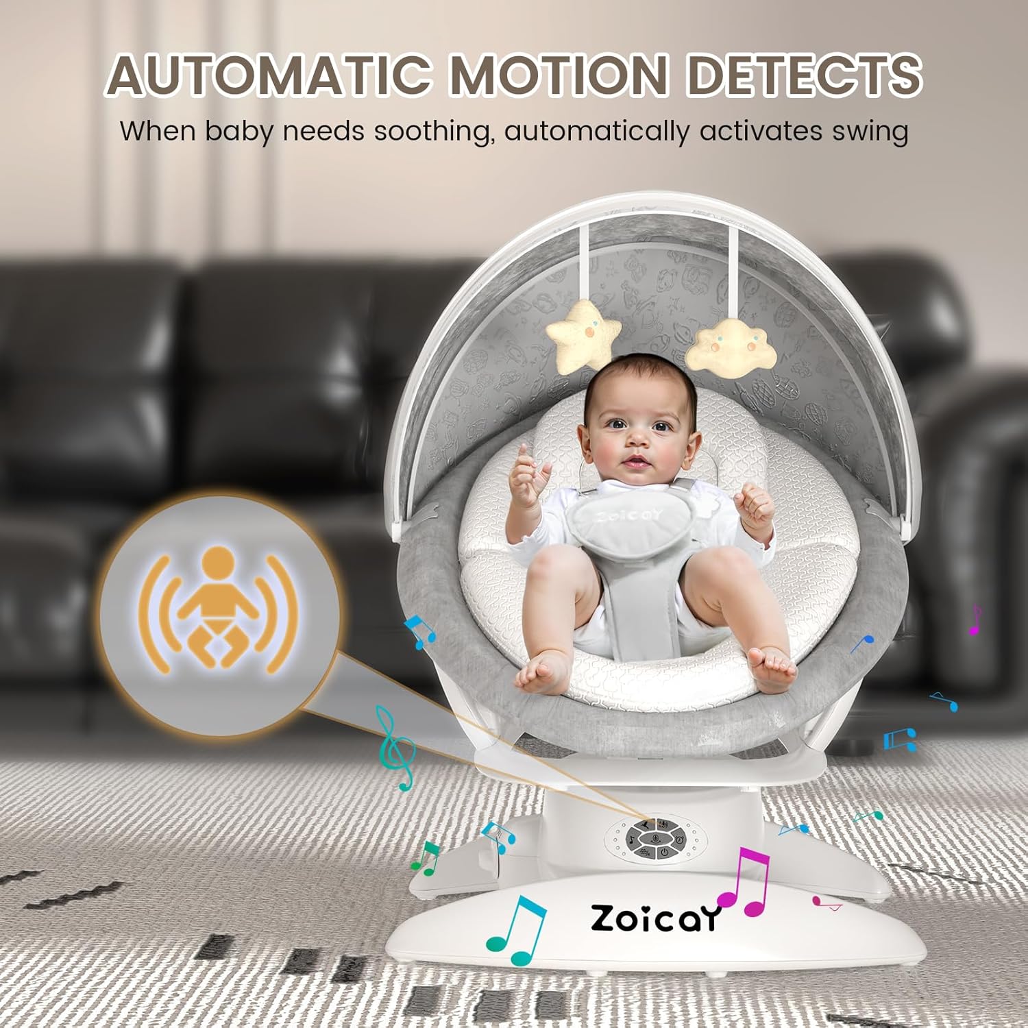 zoicay 3 - in - 1 Baby Swing for Infants with Motion Detection (White) - Kidsy