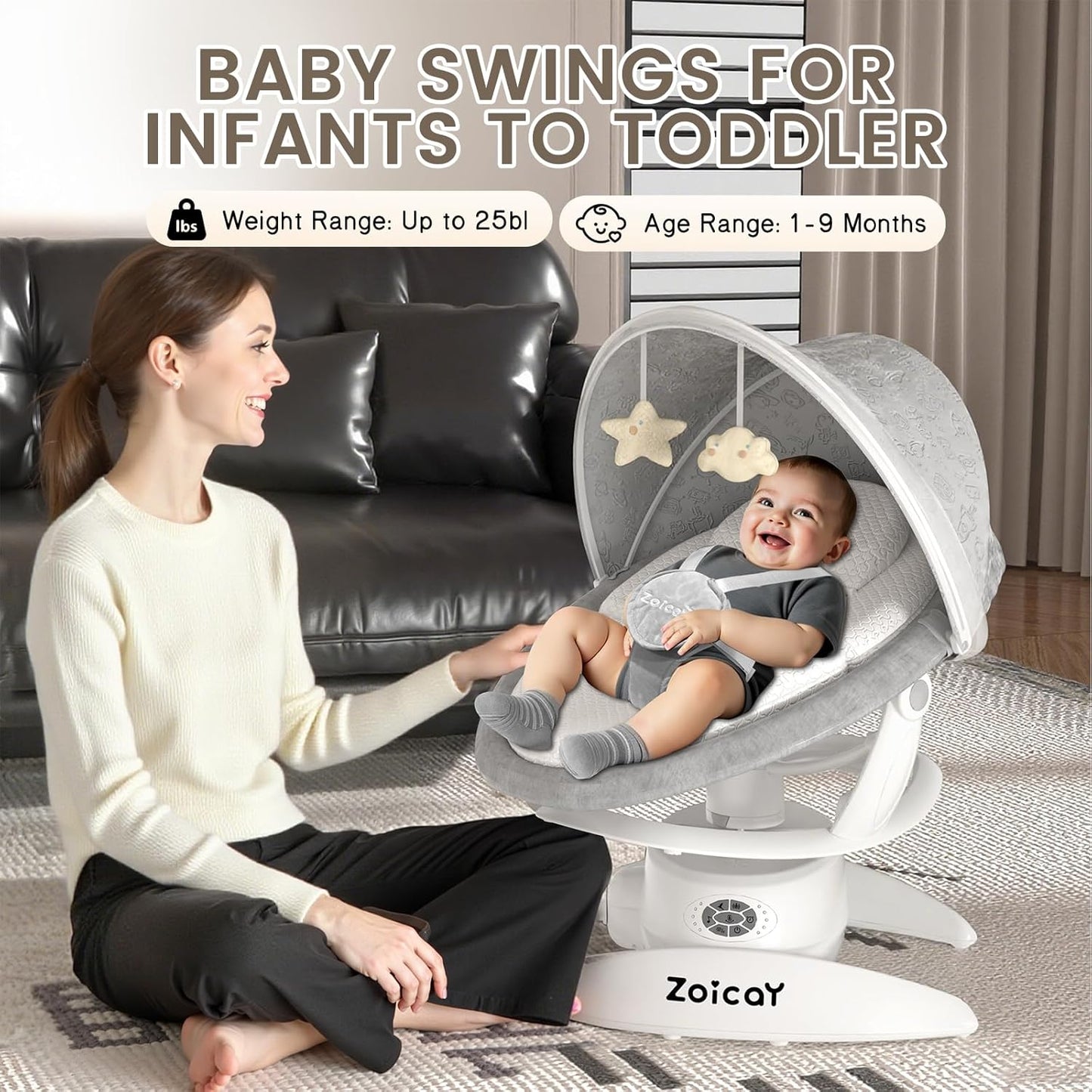 zoicay 3 - in - 1 Baby Swing for Infants with Motion Detection (White) - Kidsy