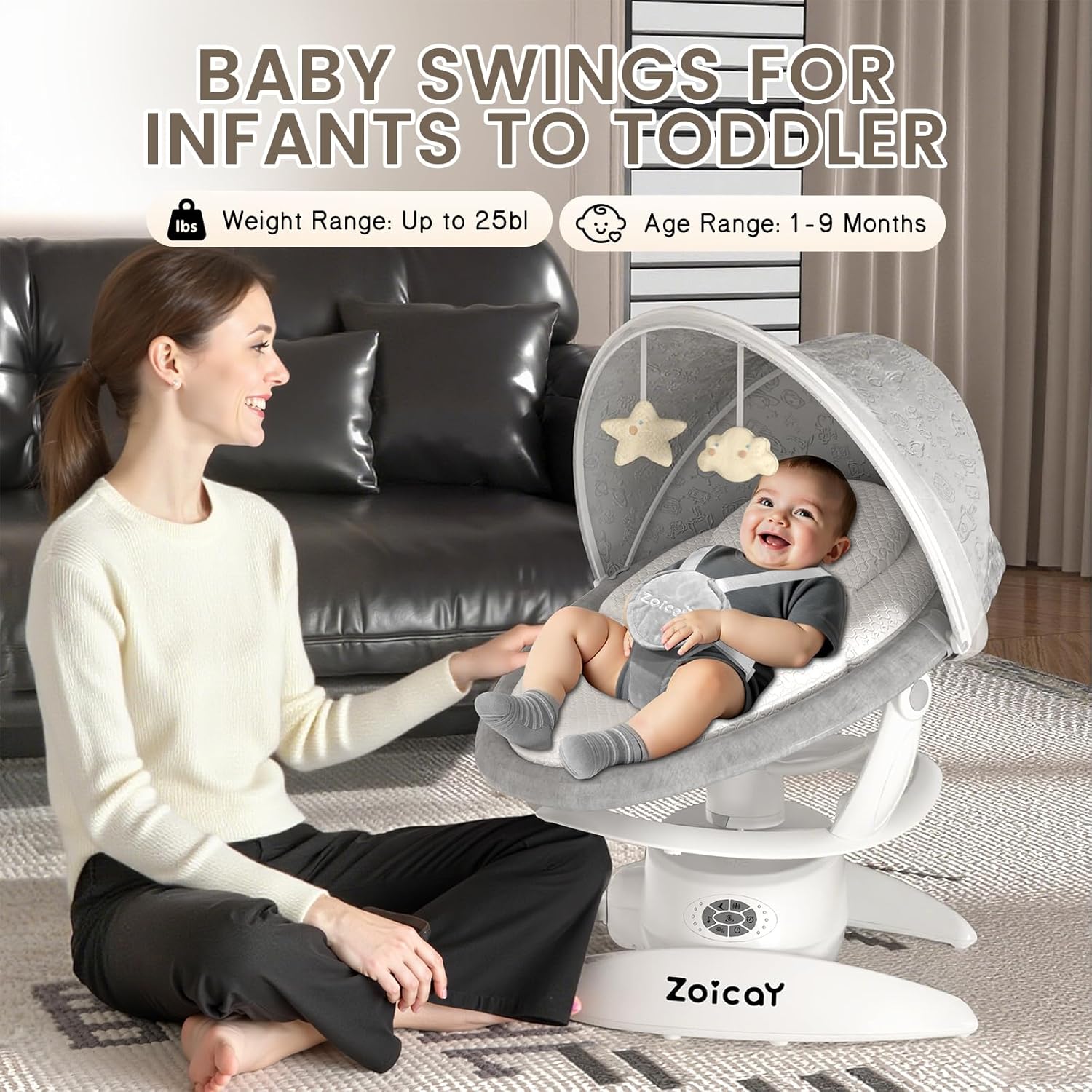 zoicay 3 - in - 1 Baby Swing for Infants with Motion Detection (White) - Kidsy