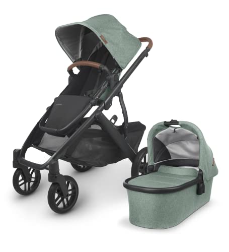 UPPAbaby Vista V2 Stroller and Bassinet - Gwen (Green Mélange/Carbon Frame/Saddle Leather)