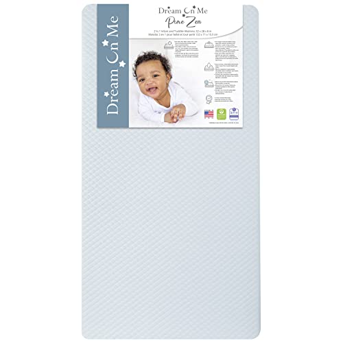 New Dream On Me 2-in-1 Infant Crib and Toddler Mattress (Zen White and Blue)