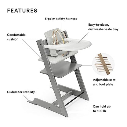 New Stokke Tripp Trapp Complete High Chair with Cushion and Tray (Storm Grey with Nordic Grey)