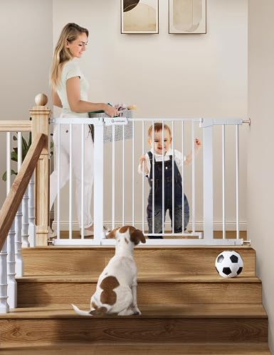 New COMOMY 29.5-46" Wide and 30" Tall Safety Gate for Stairs (White)