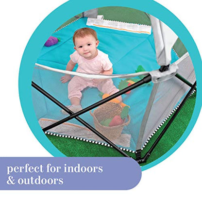 Summer Infant Pop ‘n Play SE Hex Playard, 6-Sided, Sweet Life Edition, Aqua Sugar Color – Full Coverage Play Pen for Indoor and Outdoor Use - Fast, Easy and Compact Fold Aqua Sugar