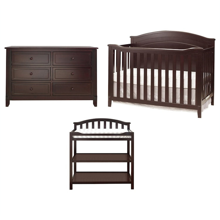 3 Piece Crib Changing Station 6 Drawer Dresser Nursery Furniture Set (Espresso)