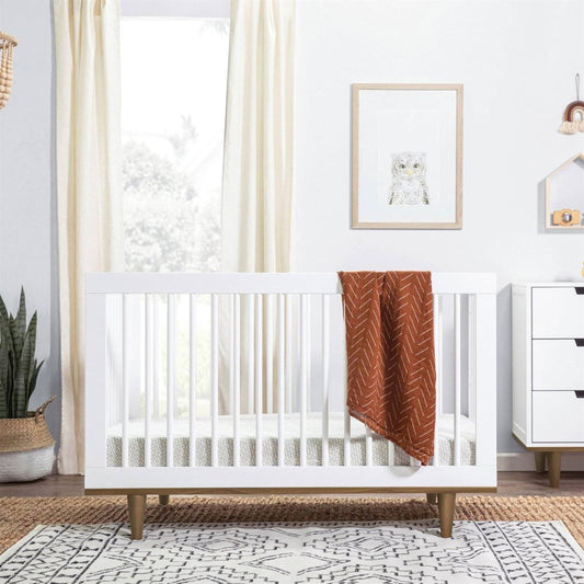3-in-1 Modern Solid Wood Convertible Crib in White with Mid Century Style in Walnut